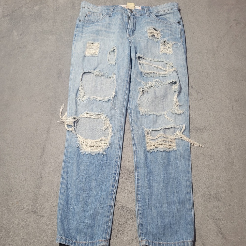 Sneak Peek Jeans Womens S Light Wash Blue Distressed‎ Destroyed Ripped Straight